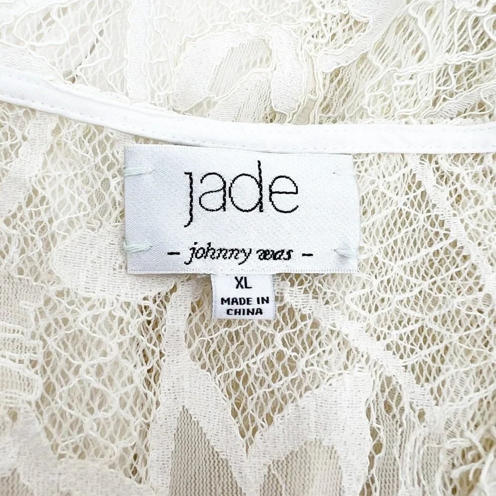 Jade by Johnny Was Cream Lace Maxi Dress Pom Pom Flutter Sleeve XL L37719-1 - Picture 6 of 7
